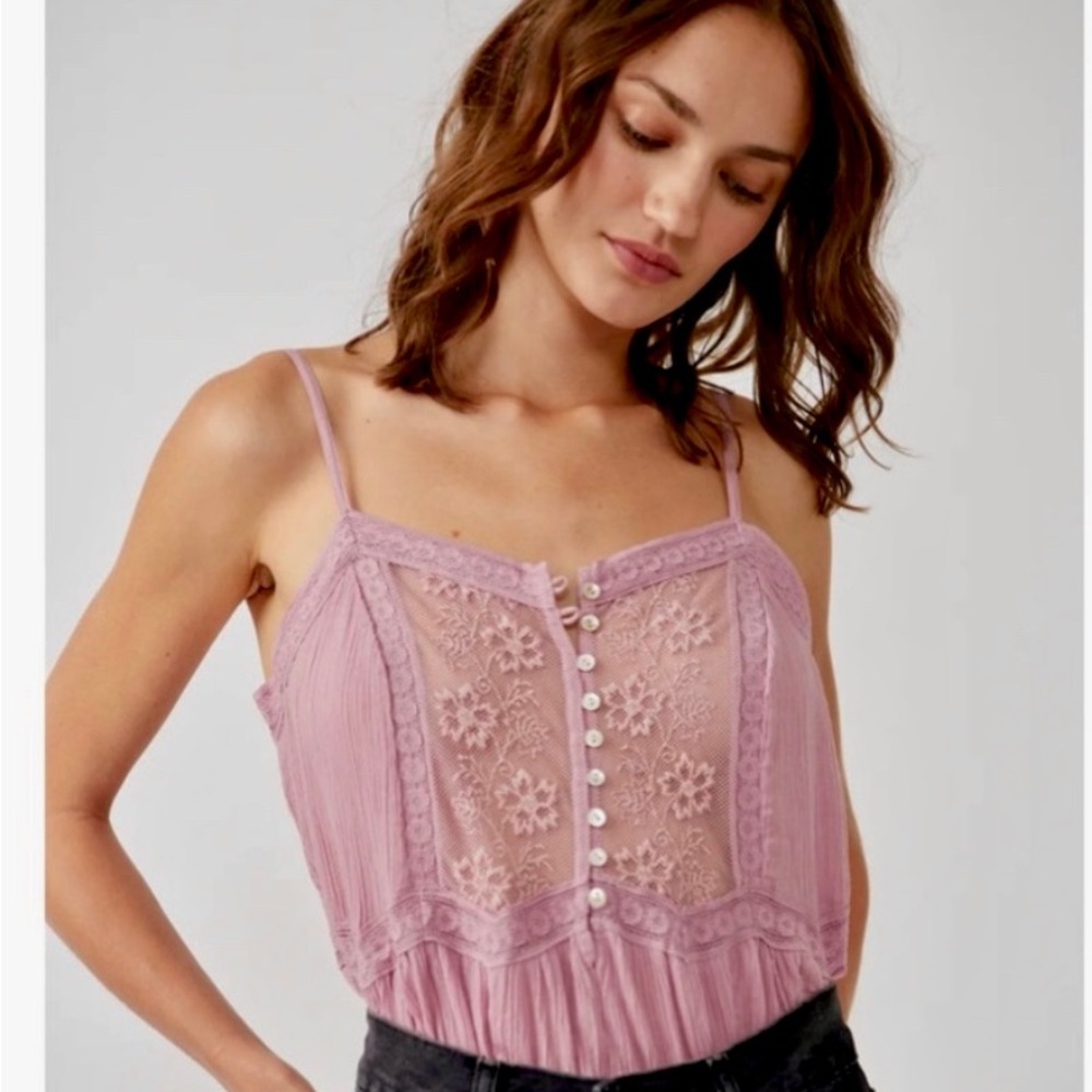 π Free Peopleβs Still the One Lace Trim Bodysuit in La Fleur in a Pink/Purple